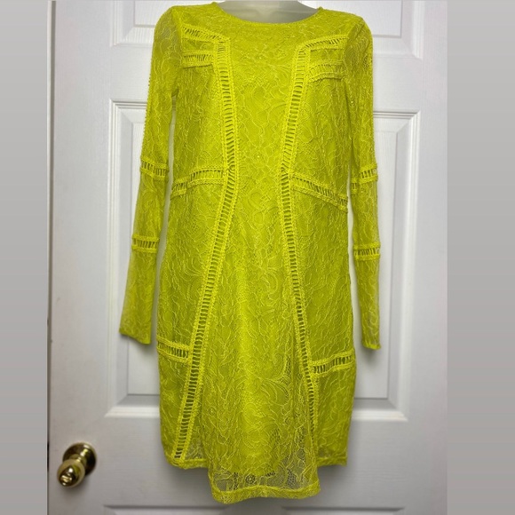 H&M neon green long sleeve lace mini dress size 4 - Picture 2 of 8